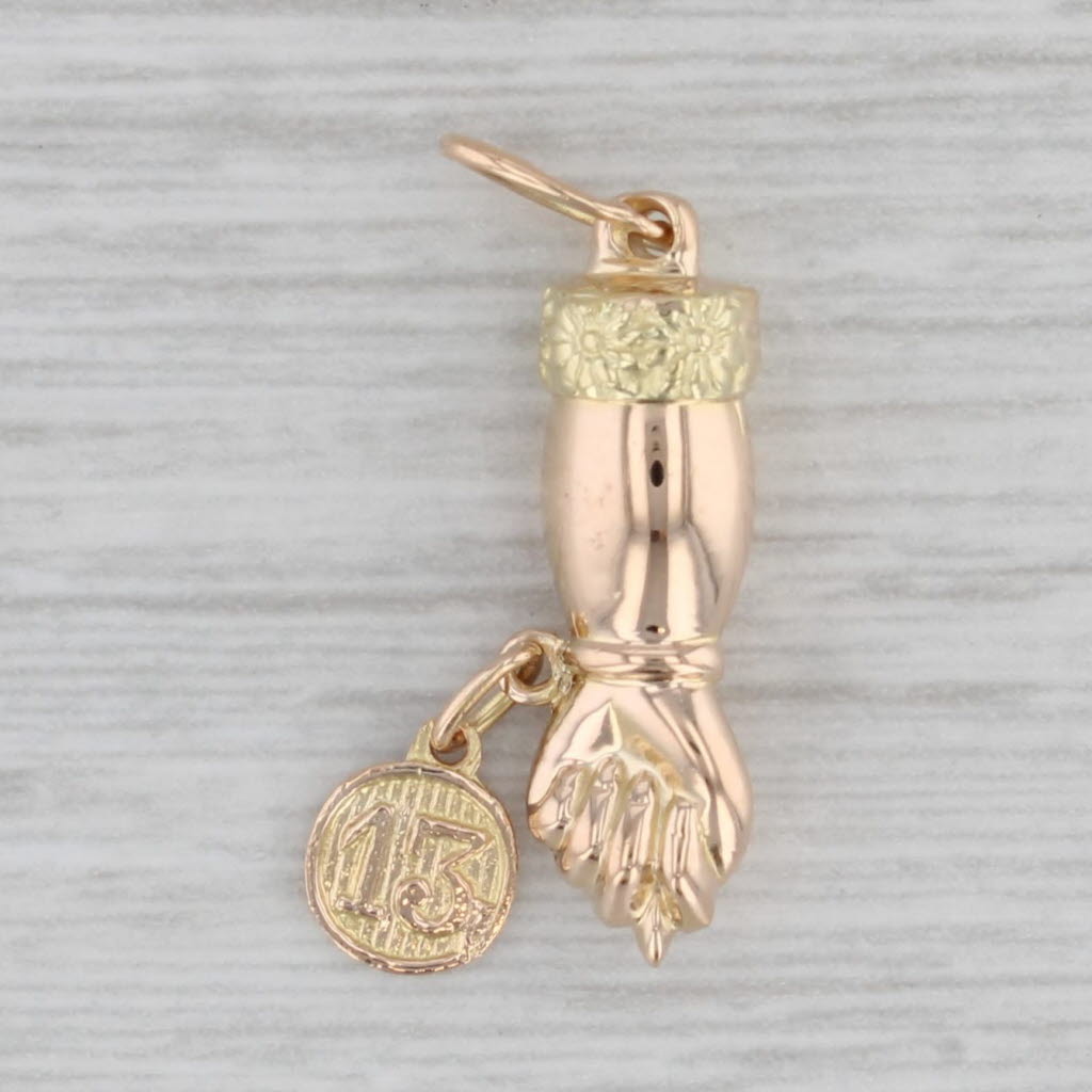 Gray Italian Figa Hand 13 Pendant 18k Gold Luck Fortune Amulet Talisman Charm