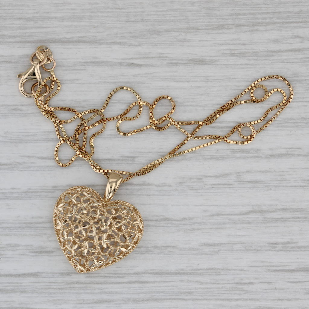Gray Open Heart Pendant Necklace 14k Yellow Gold 18" Box Chain
