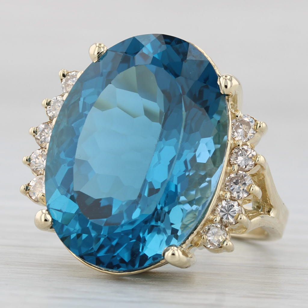 Steel Blue 33.05ctw Blue Topaz Diamond Ring 14k Yellow Gold Size 9 Cocktail