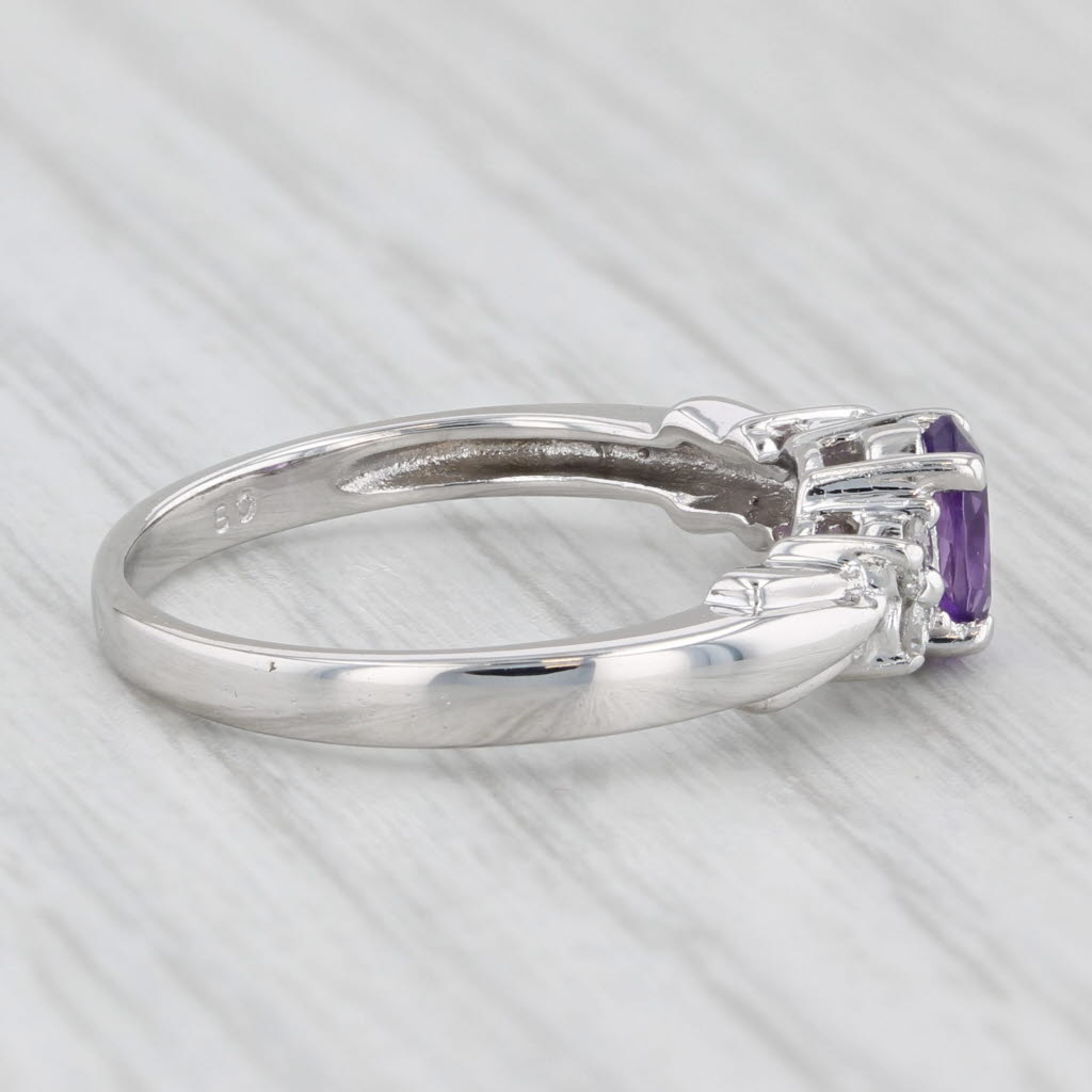 Light Gray 0.44ctw Oval Amethyst Diamond Ring 10k White Gold Size 5.75