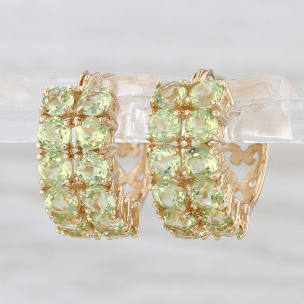 2.80ctw Peridot Hoop Huggie Earrings 14k Yellow Gold Snap Top Hoops
