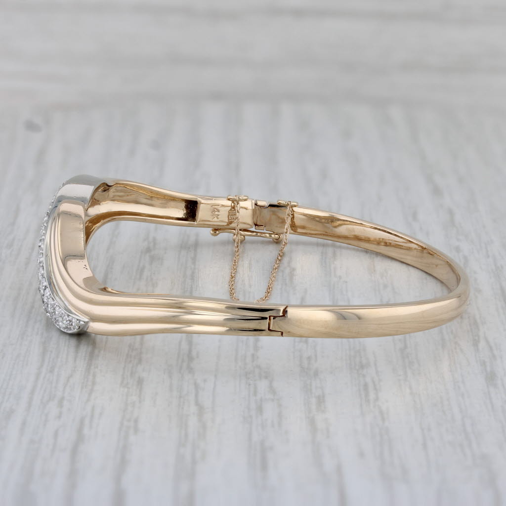 Gray 0.50ctw Diamond Bypass Bangle Bracelet 14k Yellow Gold 6.5"