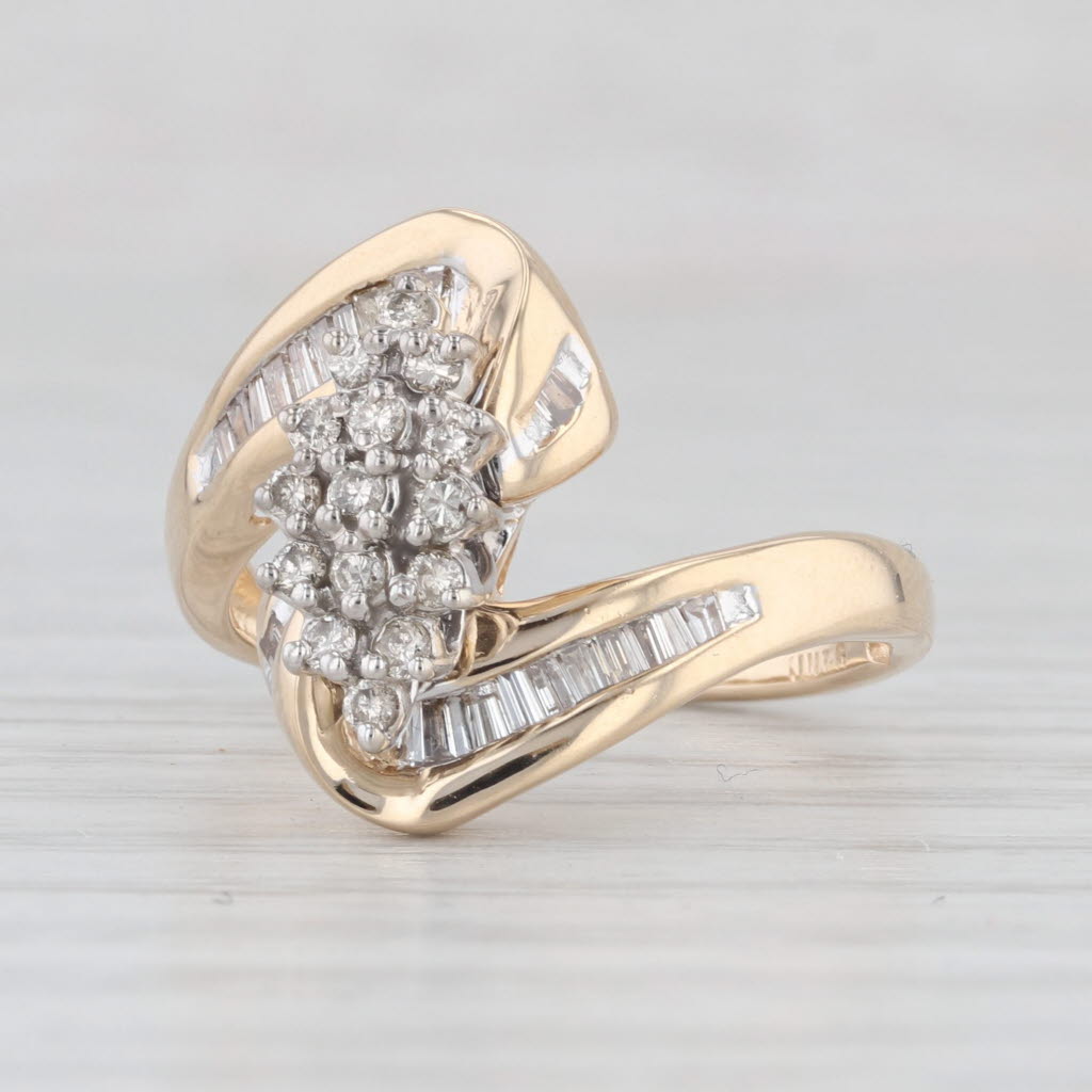 Light Gray 0.35ctw Diamond Cluster Bypass Ring 14k Yellow Gold Size 6.5