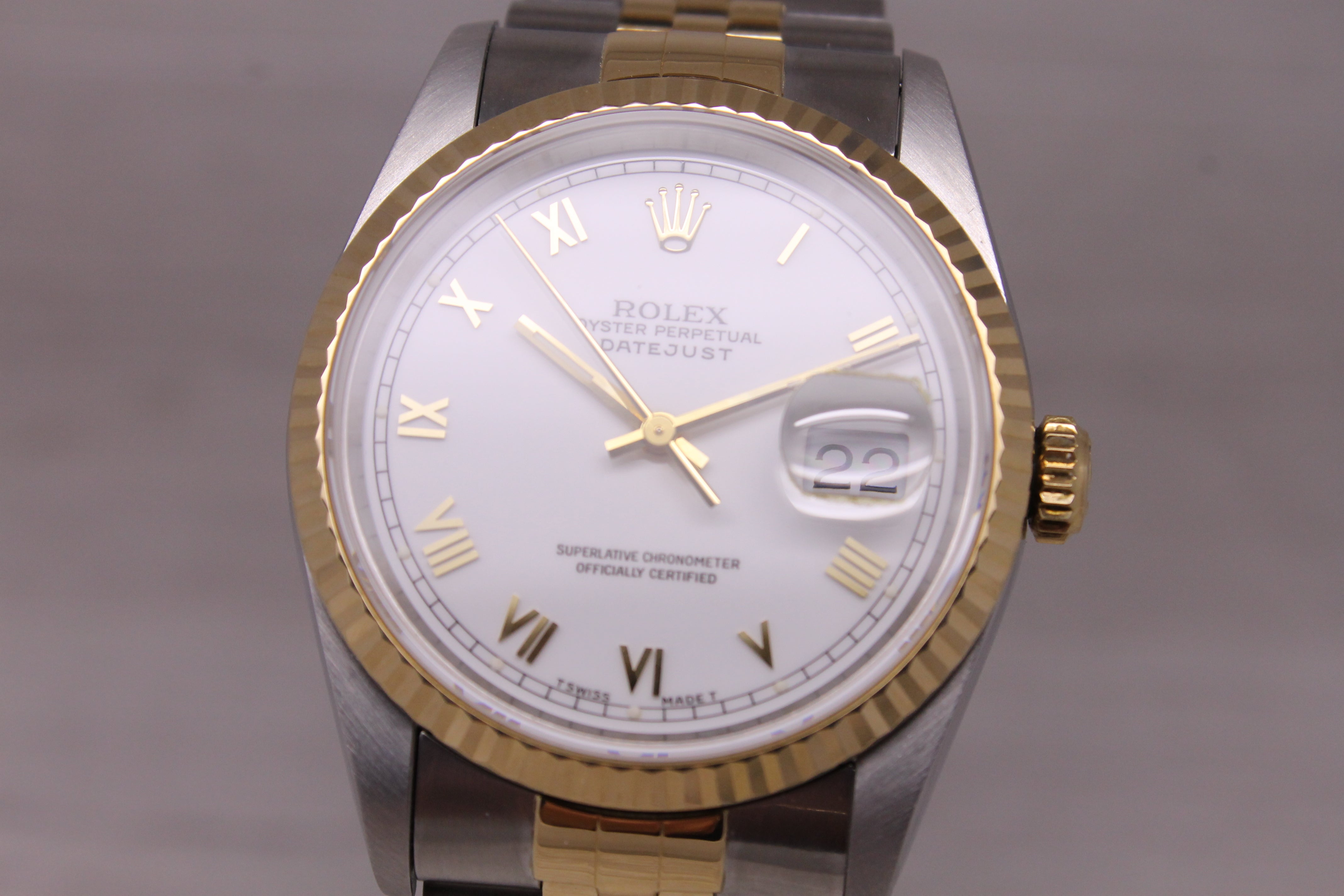 Vintage 1993 Rolex Datejust 16233 18k Steel Mens Watch Jubilee Box Papers Roman