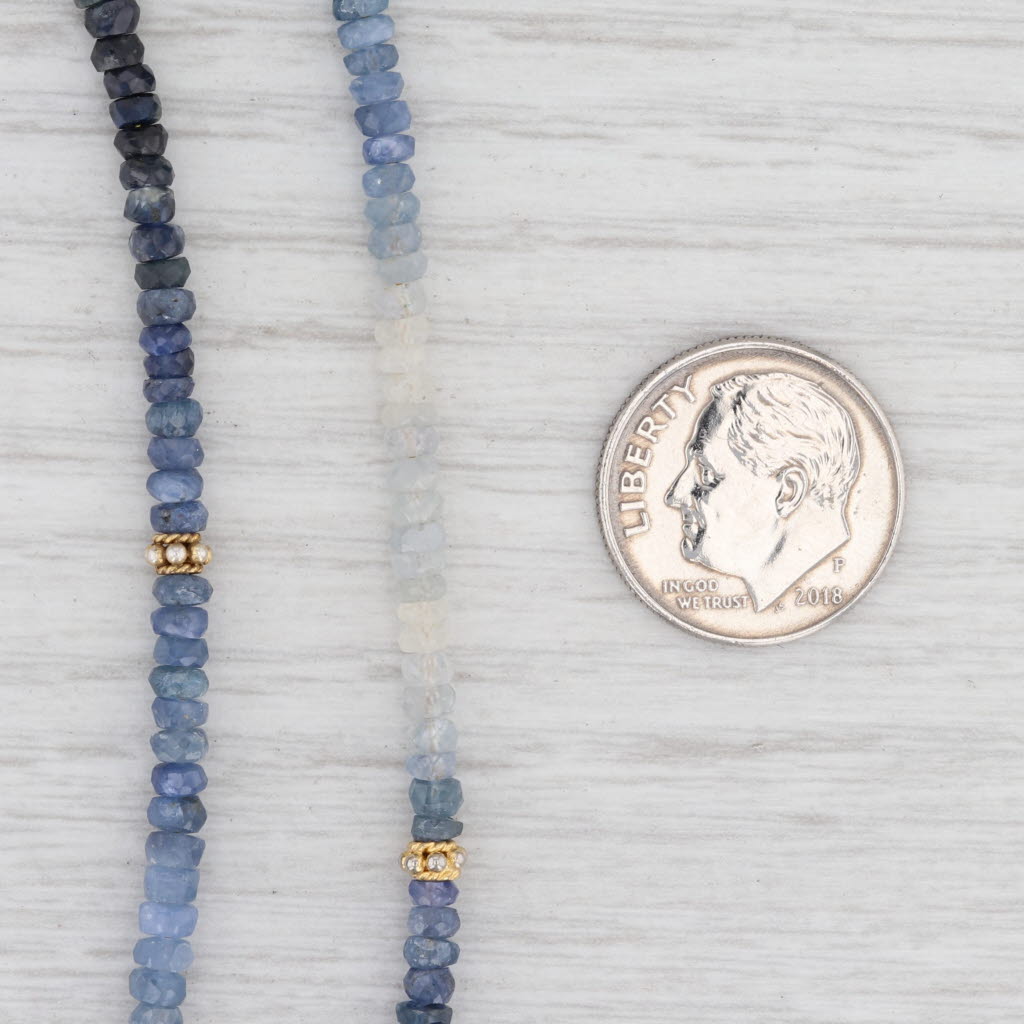 New Nina Wynn Sapphire Bead Necklace Sterling Gold Vermeil 32-36.5" Adjustable