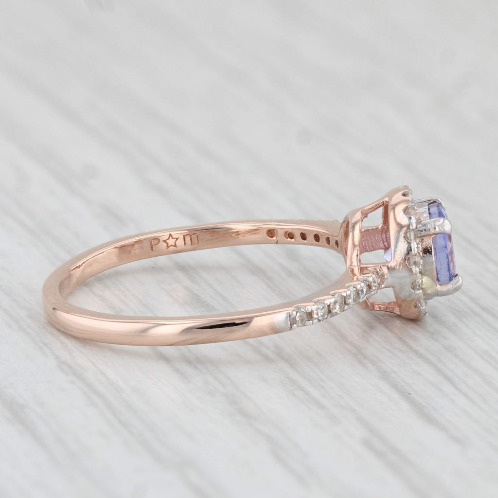 Light Gray 1ctw Round Tanzanite Diamond Halo Ring 10k Rose Gold Size 7.5 Engagement