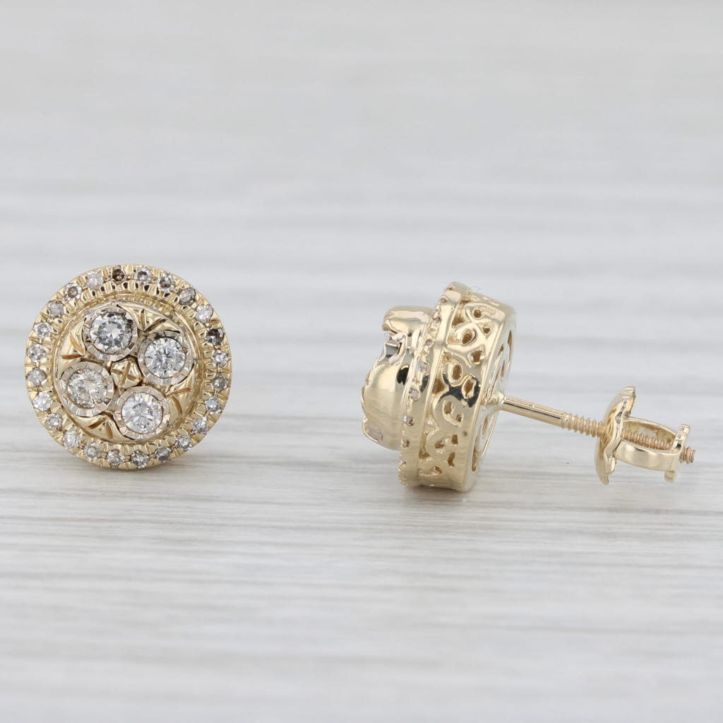 Light Gray 0.33ctw Round Diamond Cluster Stud Earrings 10k Yellow Gold