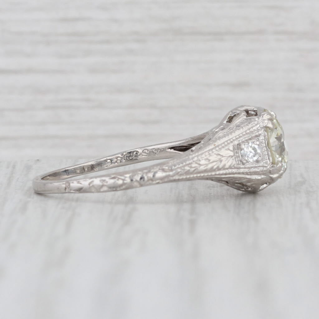 Vintage 1.38ctw Diamond Engagement Ring 18k White Gold Platinum Size 6.75 GIA