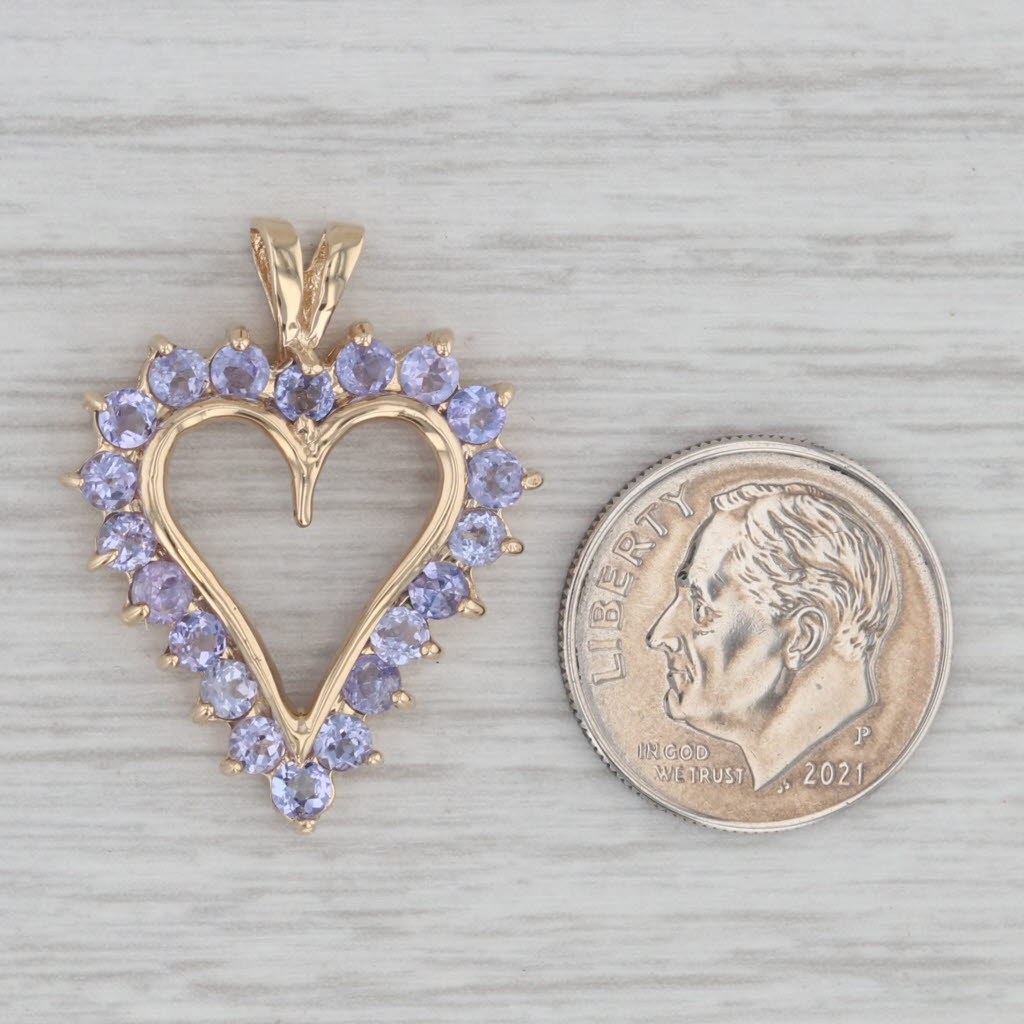 Gray 1.40ctw Tanzanite Halo Open Heart Pendant 14k Yellow Gold