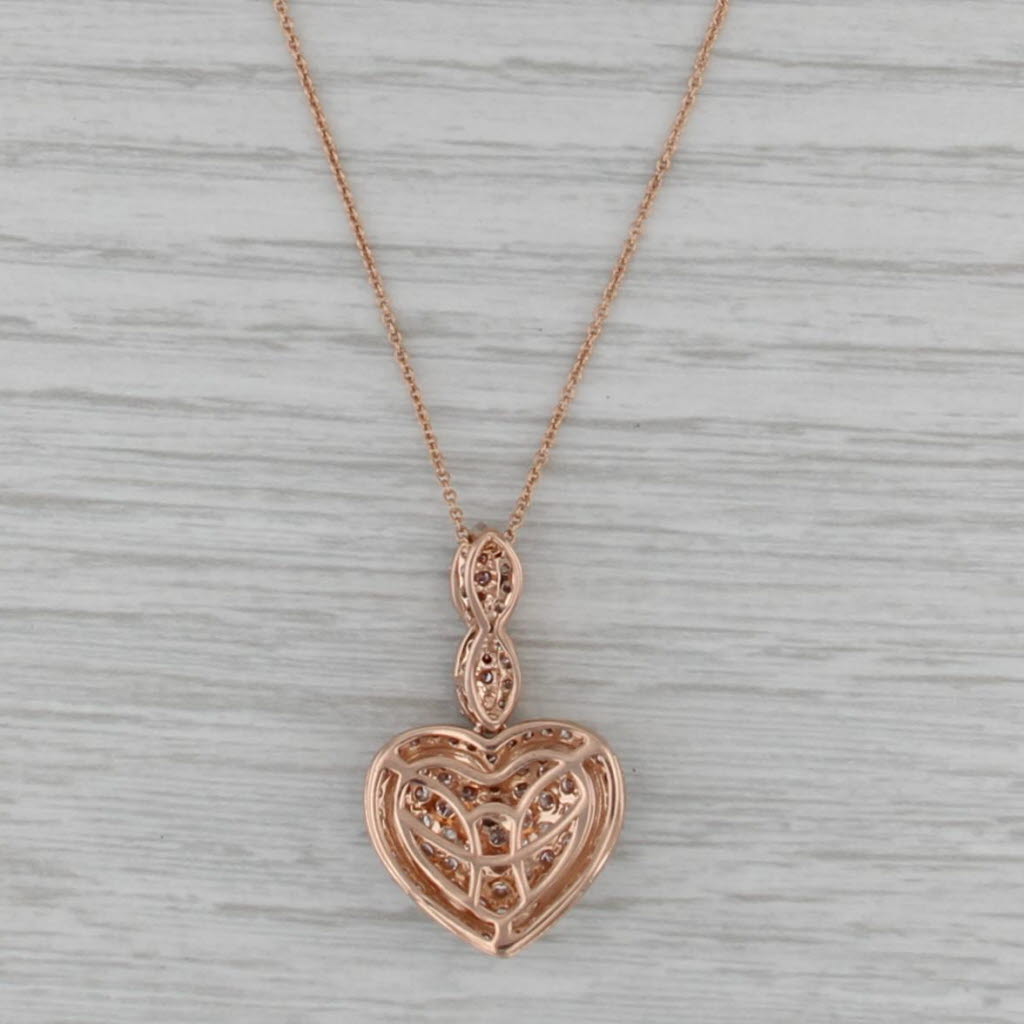 1.35ctw Diamond Pave Heart Pendant Necklace 14k Rose Gold 18" Cable Chain