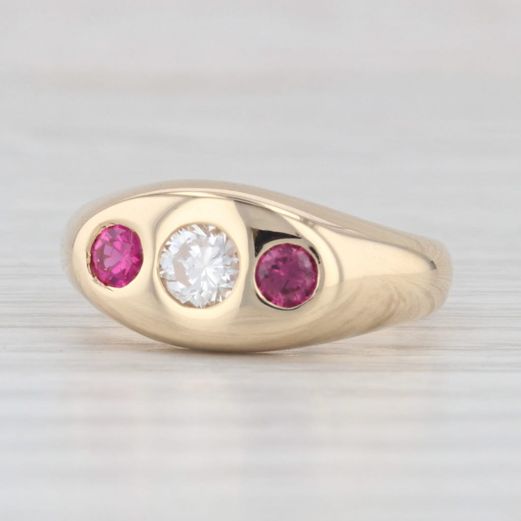 Light Gray 0.74ctw Lab Created Ruby Diamond 3-Stone Ring 18k Yellow Gold Size 6.5