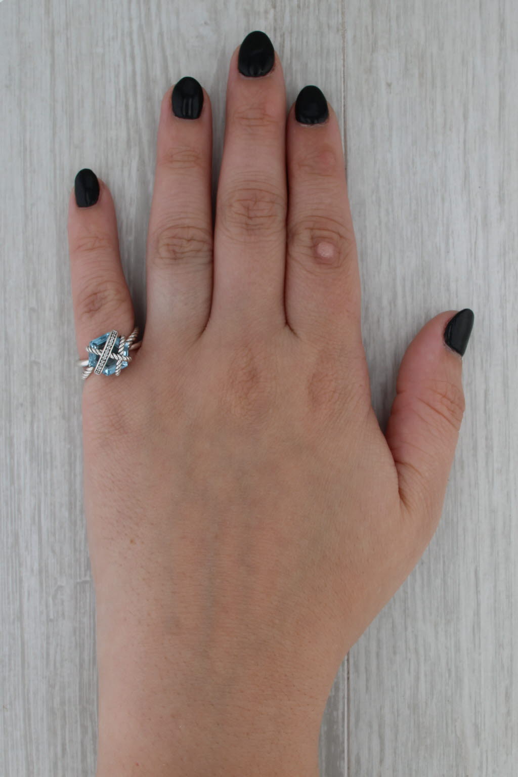Yurman 3.22ctw Blue Topaz Diamond Ring Sterling Silver Cable Wrap Collection