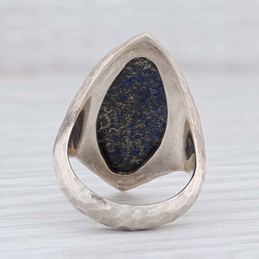 New Nina Wynn Blue Lapis Lazuli Ring Mekong Sterling Silver Hammered Size 7.25