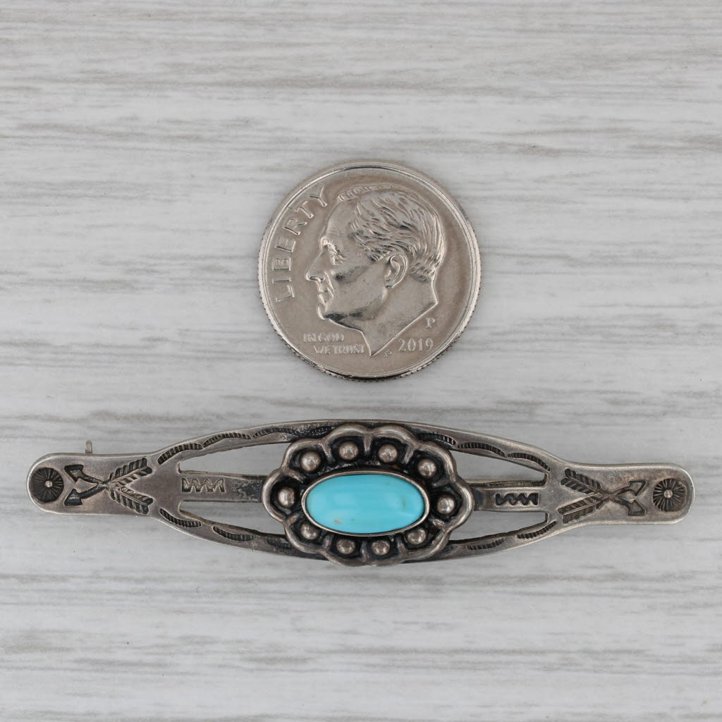 Gray Native American Howlite Bar Brooch Stamped Sterling Silver Vintage Pin