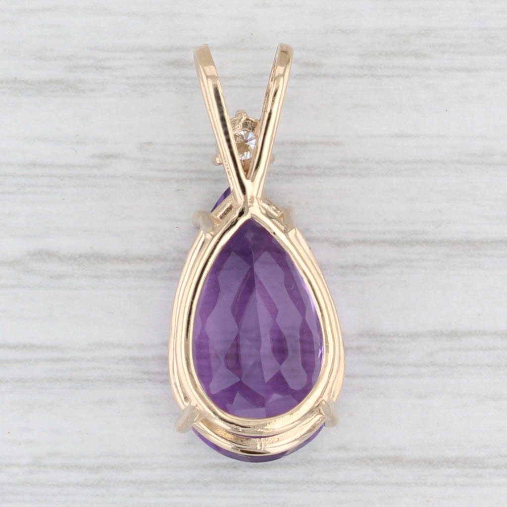 Light Gray 7.10ct Pear Amethyst Solitaire Pendant 14k Yellow Gold Diamond Accent