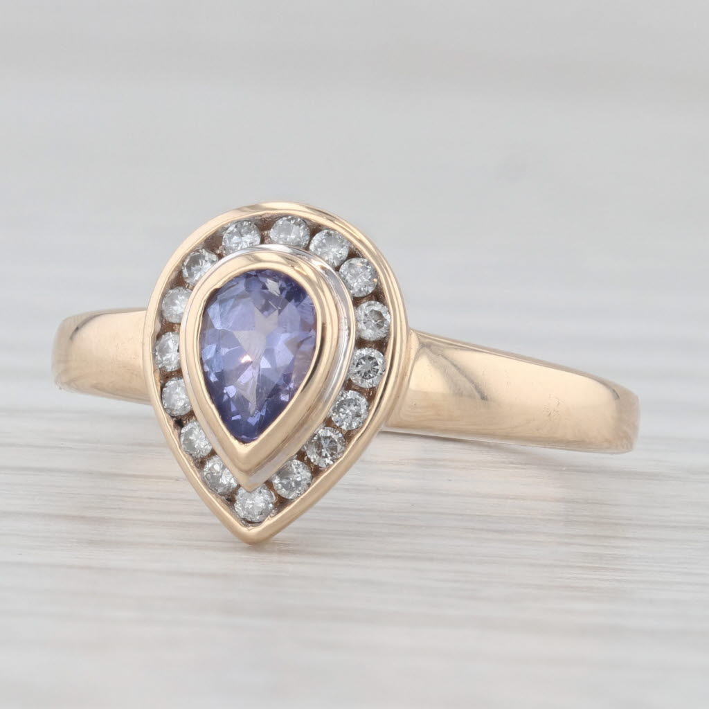 Light Gray 0.55ctw Pear Tanzanite Diamond Halo Ring 14k Yellow Gold Size 7 Engagement