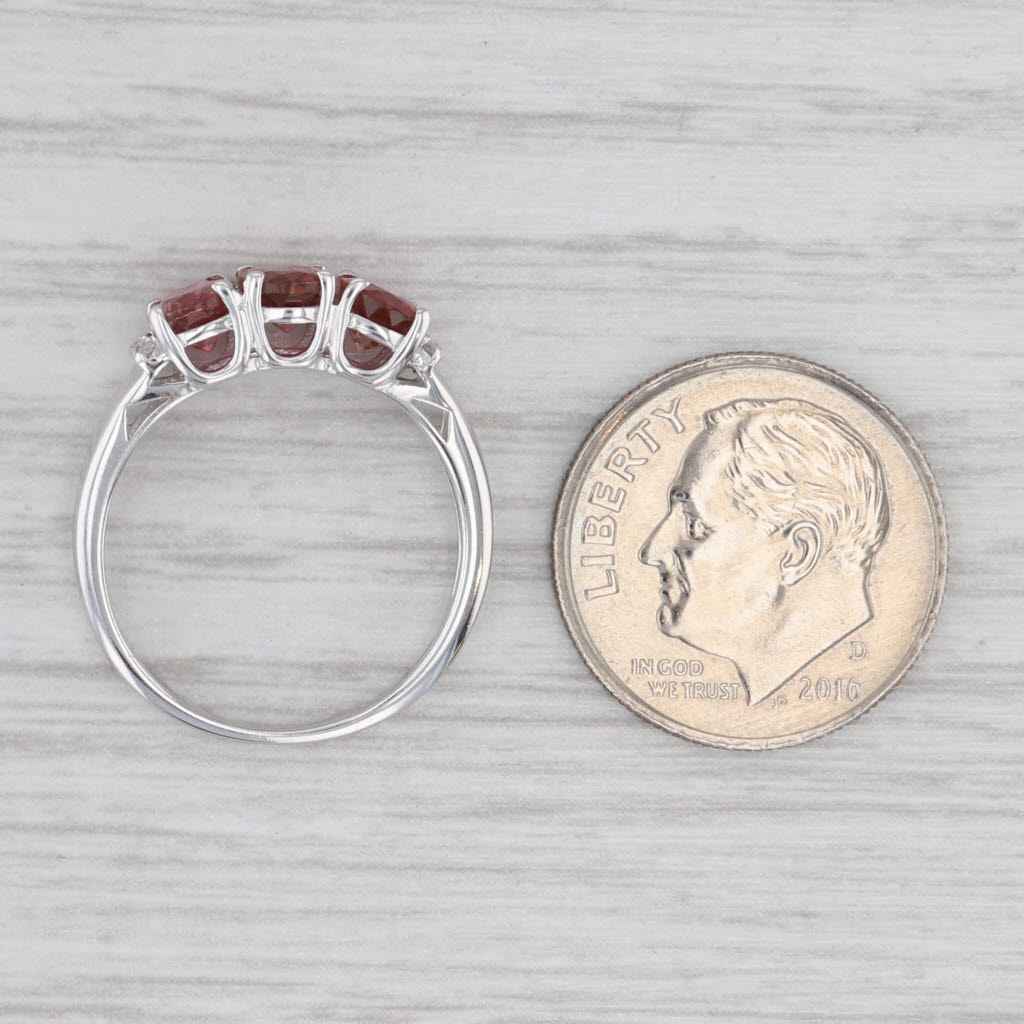 Light Gray 1.41ctw Rubellite 3-Stone Ring 10k White Gold Size 5.25 Diamond Accents