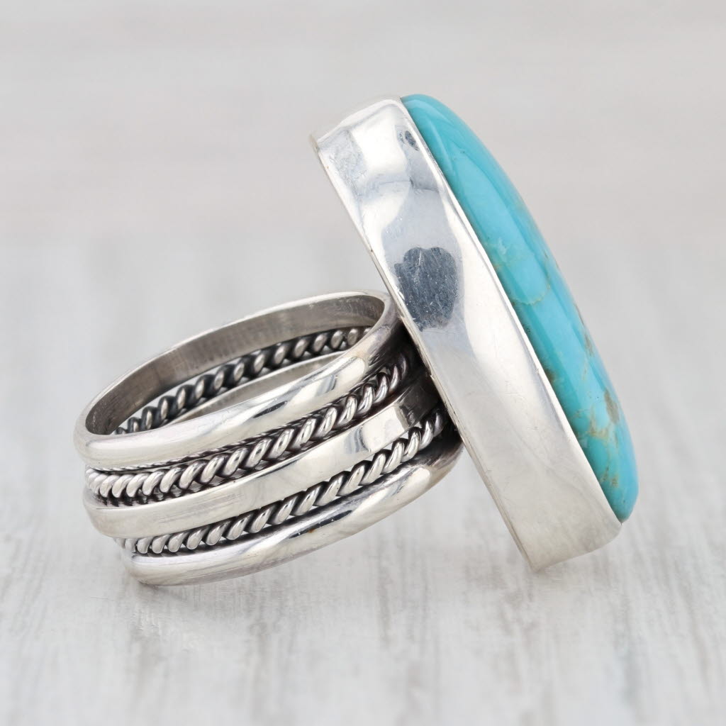 Turquoise Ring Oval Cabochon Sterling Silver Size 5.25 Vintage Statement