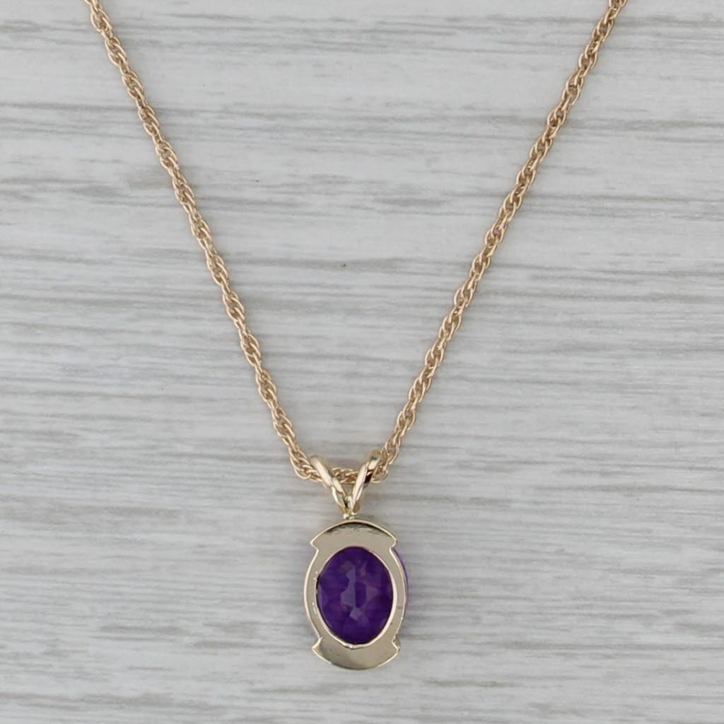 2.15ct Oval Amethyst Solitaire Pendant Necklace 14k Yellow Gold 20" Rope Chain