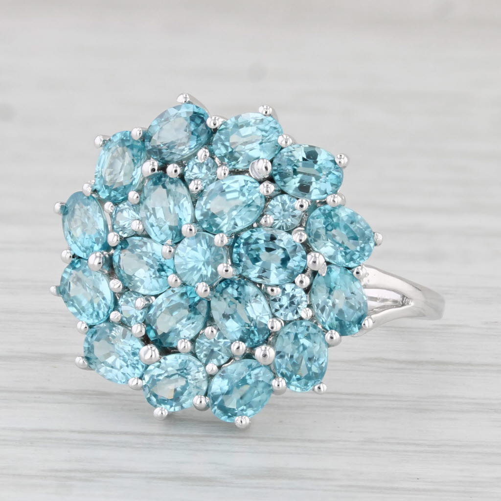 Light Gray 4.85ctw Blue Zircon Cluster Ring 10k White Gold Size 8.25 Cocktail