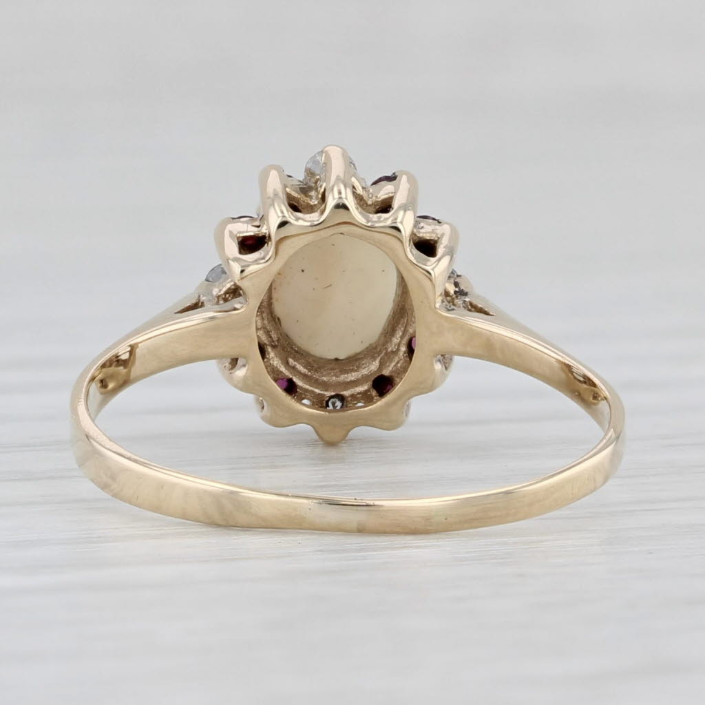 Light Gray Opal Ruby Diamond Halo Ring 10k Yellow Gold Size 7 Cathedral Band