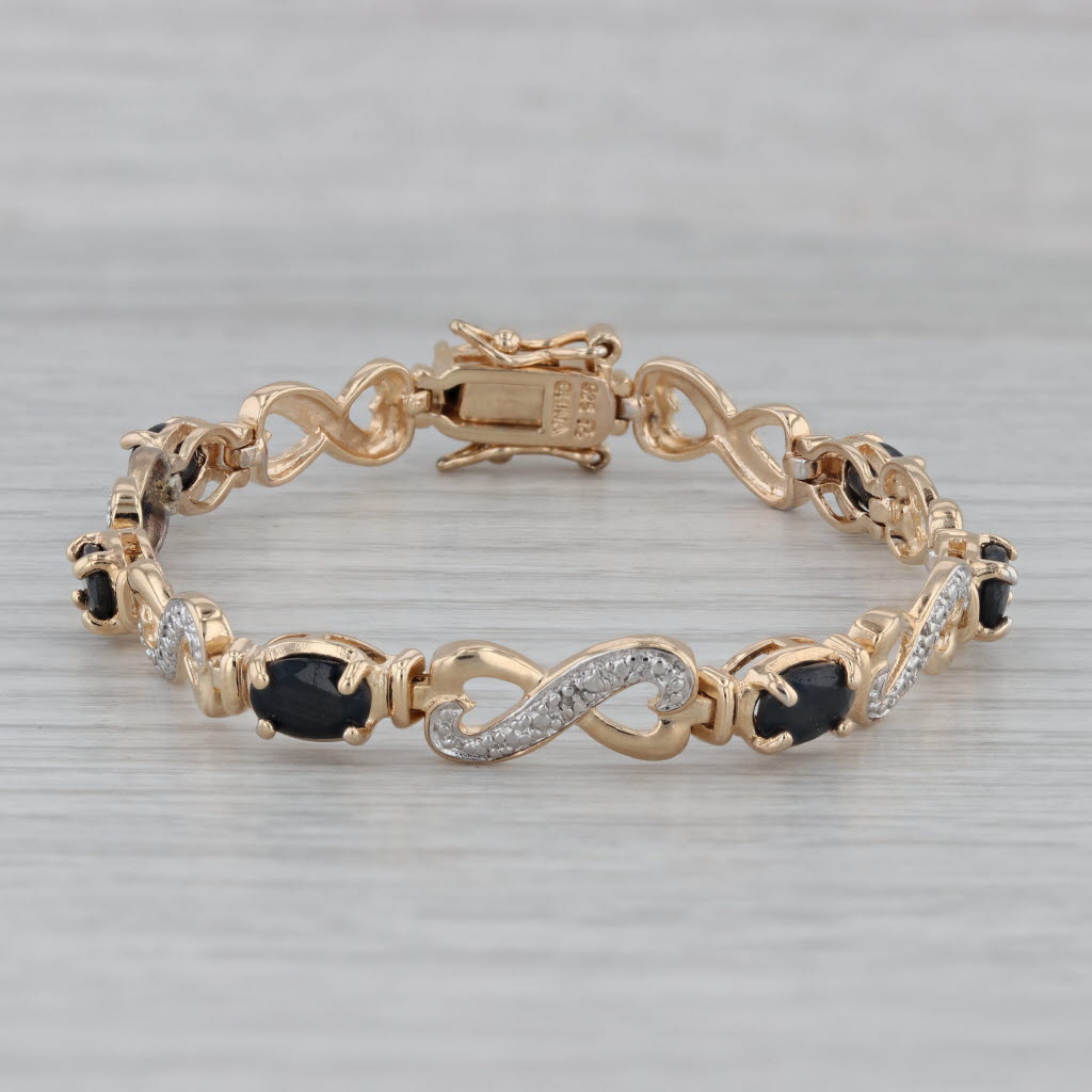 Gray 4.80ctw Blue Sapphire Bracelet Sterling Silver Gold Plated Diamond Accents 6.25"