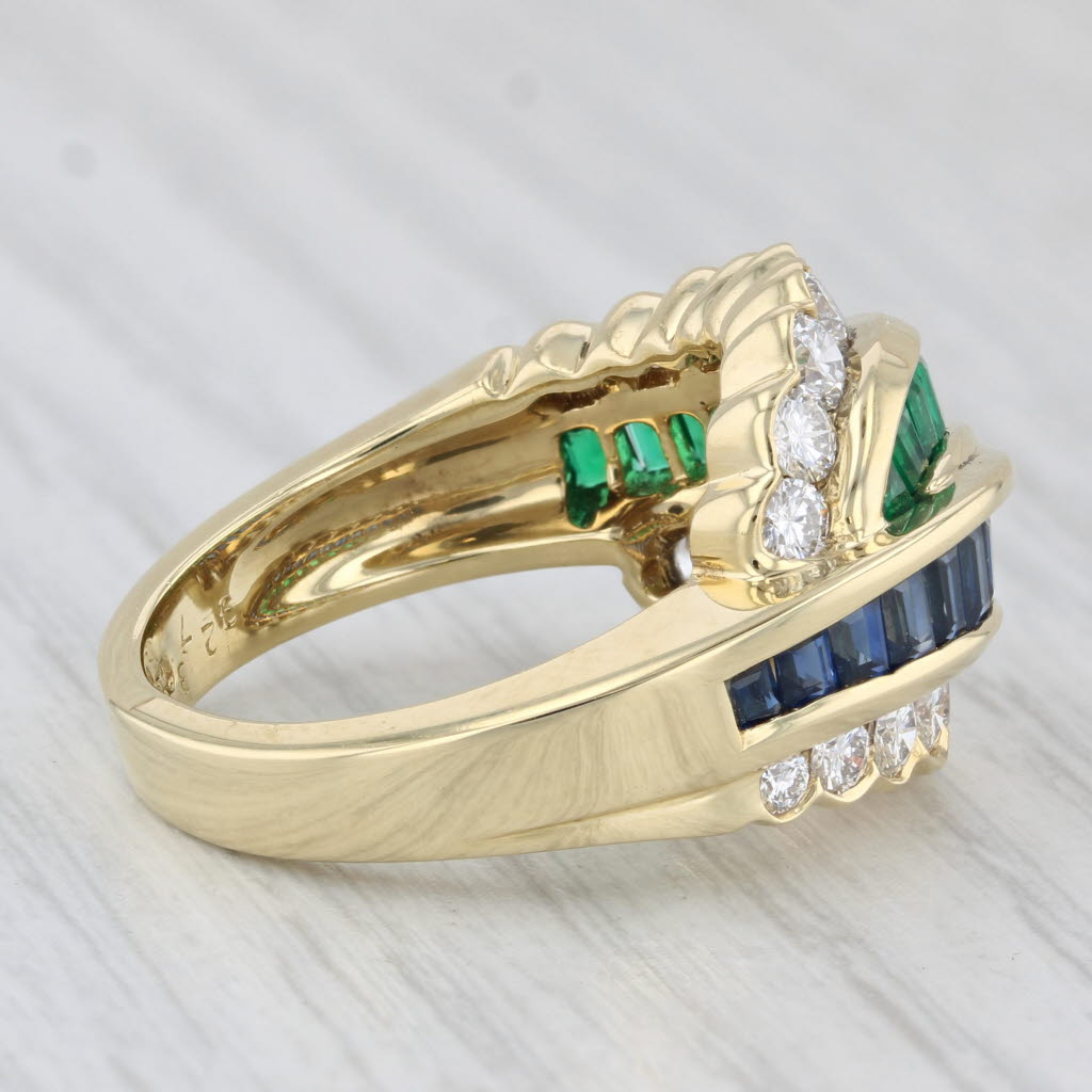 Light Gray Kurt Wayne 2.42ctw Diamond Emerald Sapphire Crossover Ring 18k Yellow Gold Sz 7