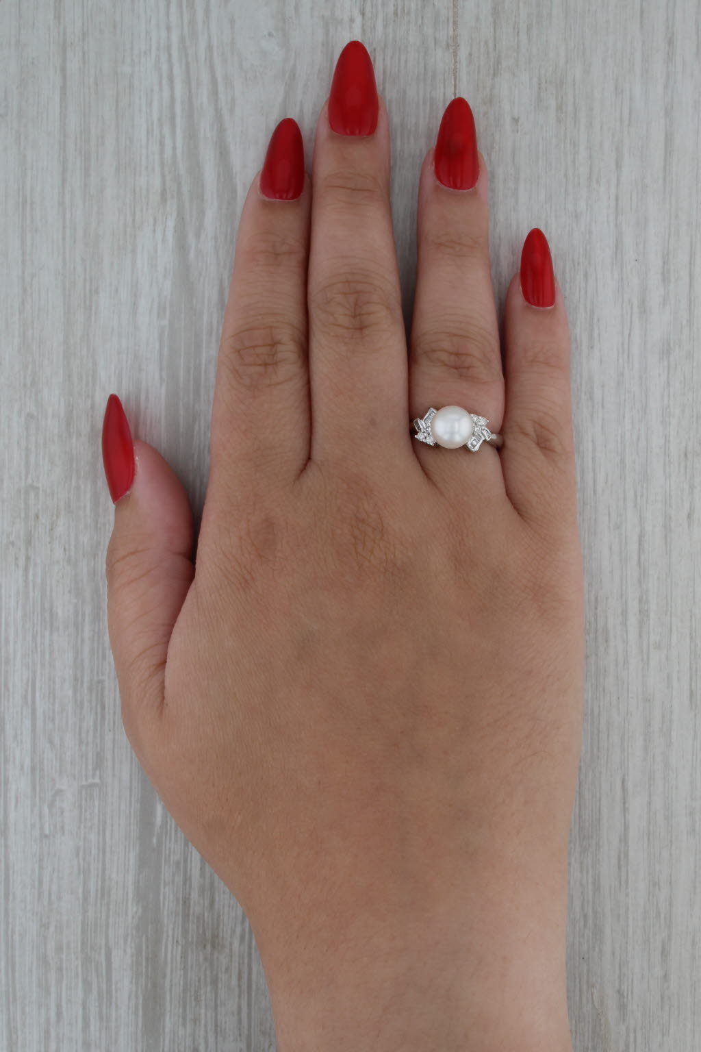 Cultured Pearl 0.17ctw Diamond Ring 14k White Gold Size 7