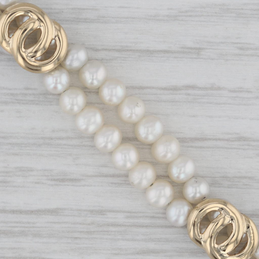 Gray Cultured Pearl Double Strand Bracelet 14k Yellow Gold Knot Accents 7.25"