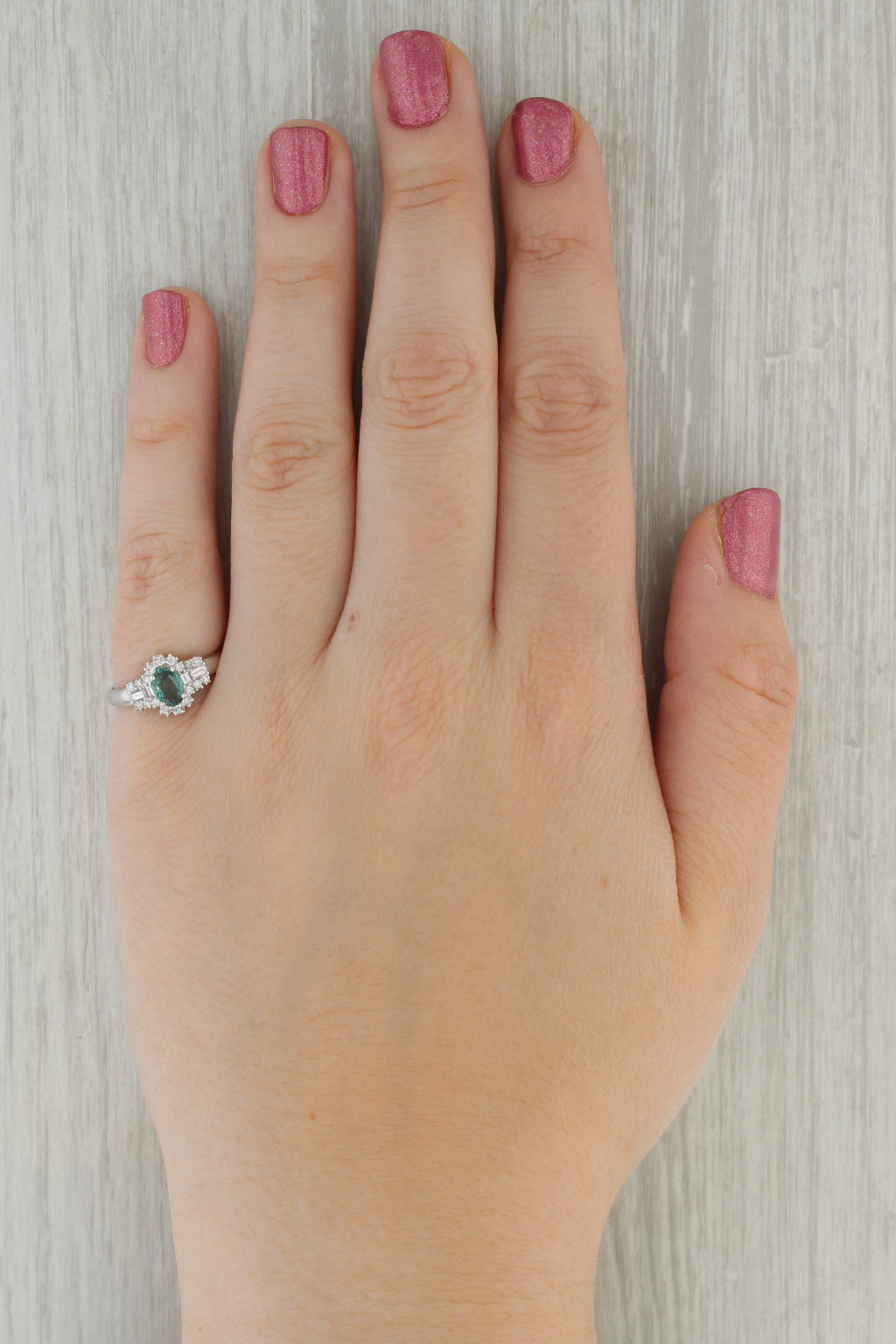 Rosy Brown 0.79ctw Green Alexandrite Diamond Halo Ring 14k White Gold Size 7 Engagement