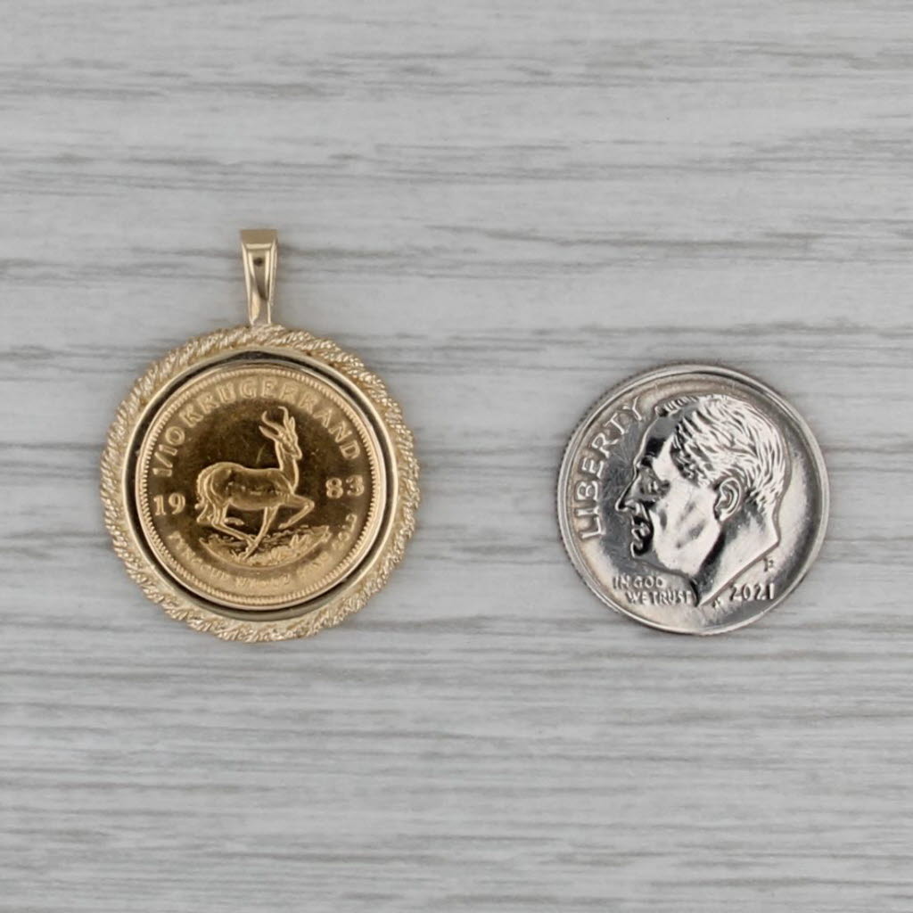 1/10 oz Fine Gold 1983 South African Krugerrand Coin Pendant 14k 22k Yellow Gold