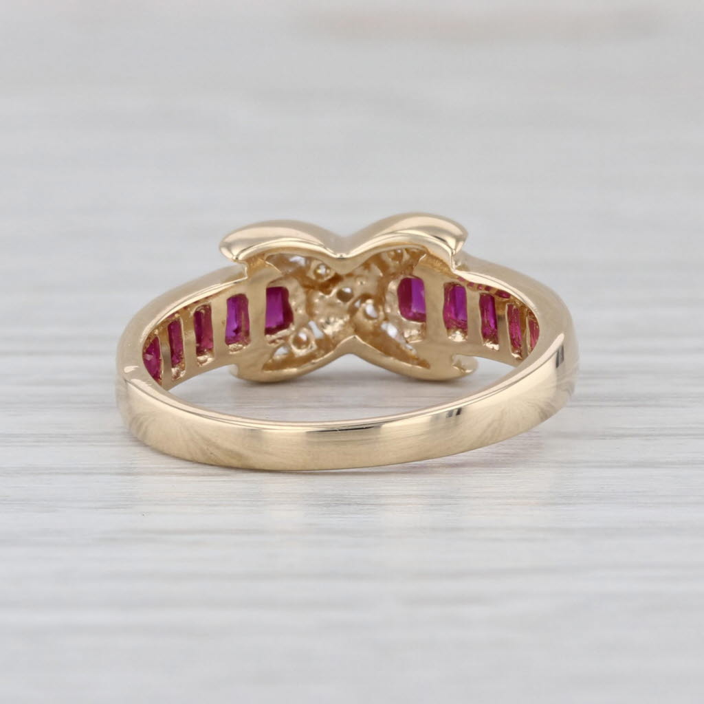 1ctw Ruby Diamond X Ring 14k Yellow Gold Size 6.75