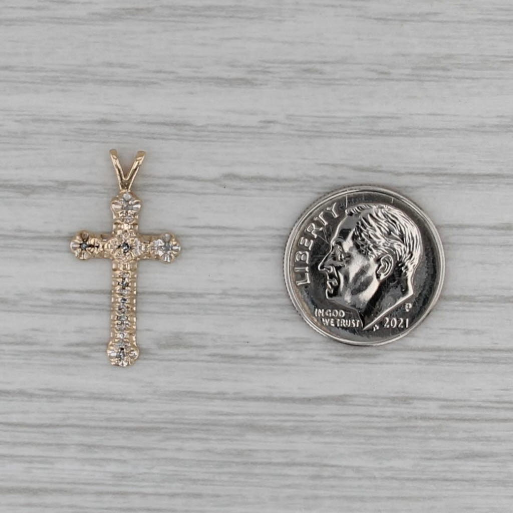 Diamond Cross Pendant 14k Yellow Gold Small Drop