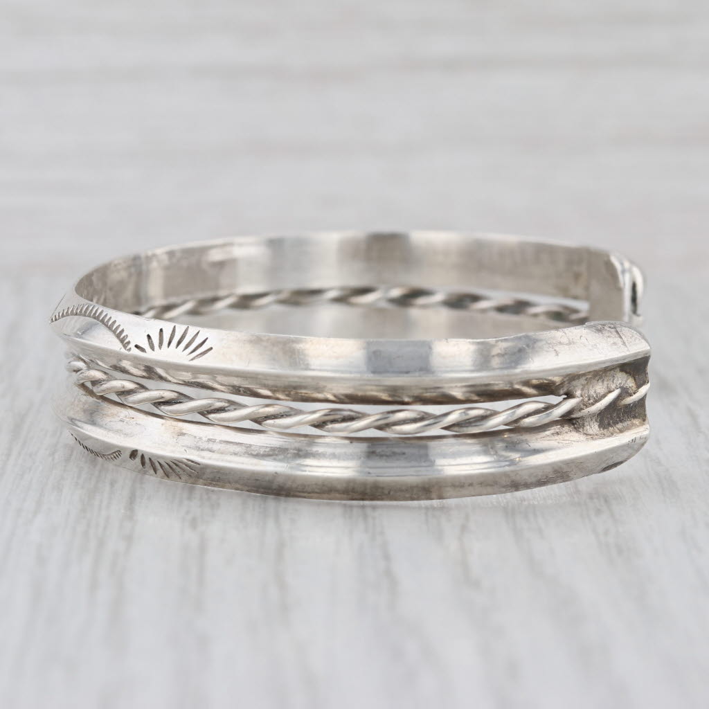 Vintage Native American Southwestern Stamped Cuff Bracelet Sterling Silver 6.75"