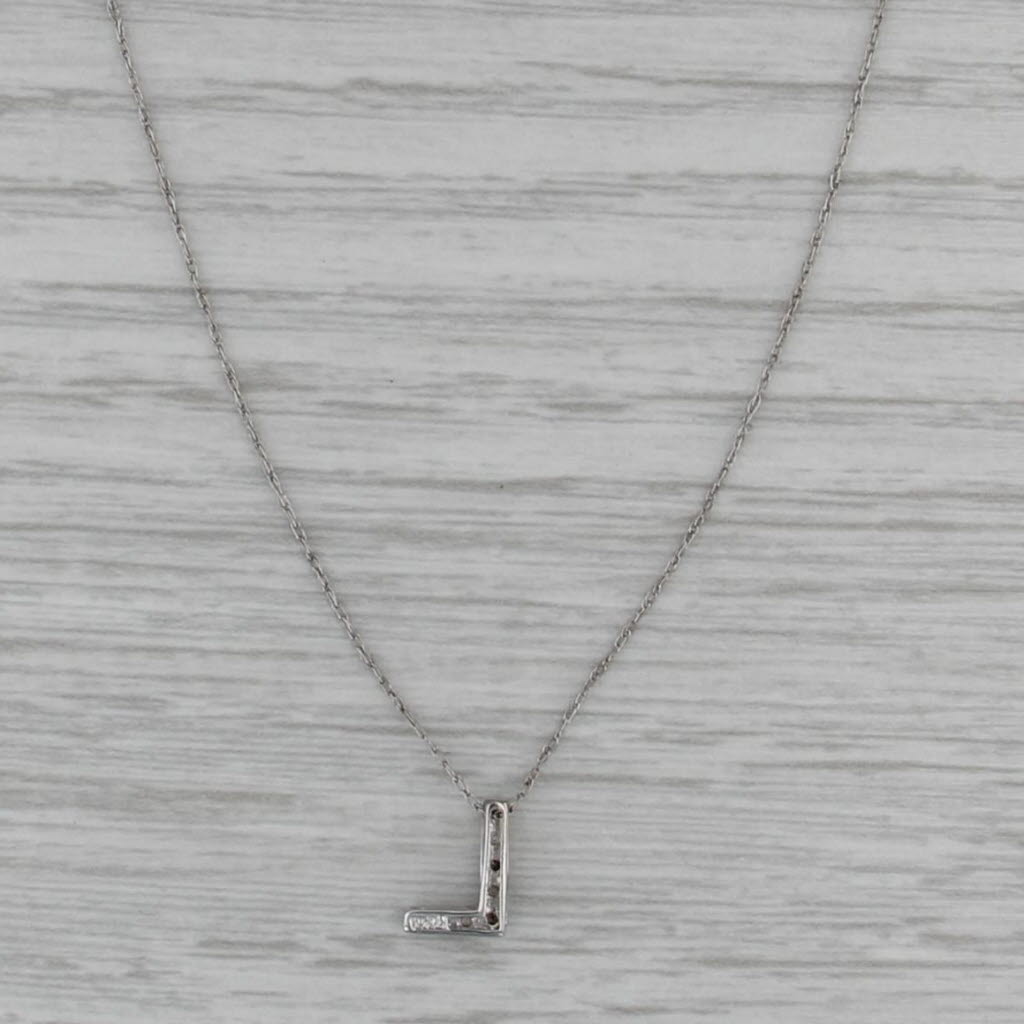 Diamond Letter Initital "L" Pendant Necklace 10k White Gold 18" Rope Chain