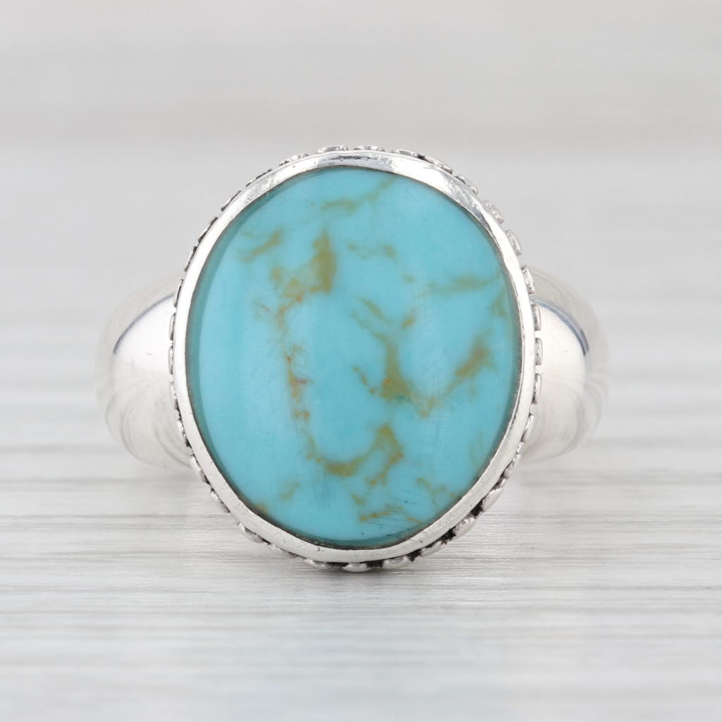 Thae Imitation Turquoise Cabochon Ring Sterling Silver Size 6.5-6.75