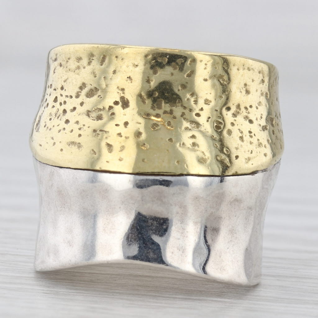 Light Gray Silpada Rain or Shine Ring R31349 Hammered Sterling Silver Brass Statement