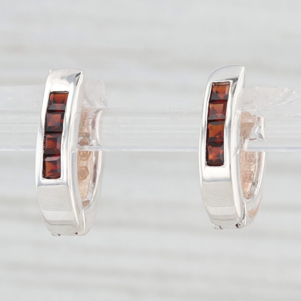 Light Gray 0.50ctw Garnet Hoop Huggie Earrings Sterling Silver Snap Top Posts