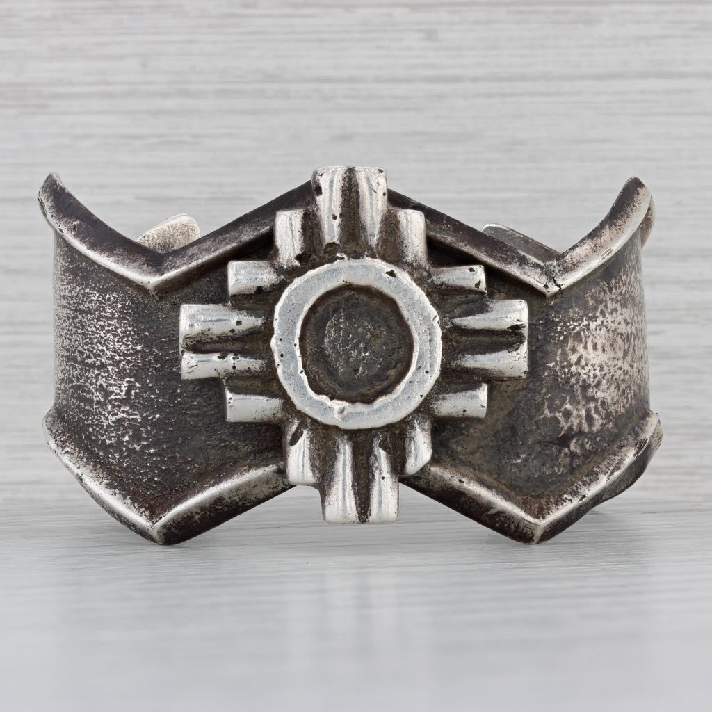 Gray Southwestern Taos Cuff Bracelet Sterling Silver Cross Vintage Statement 7"