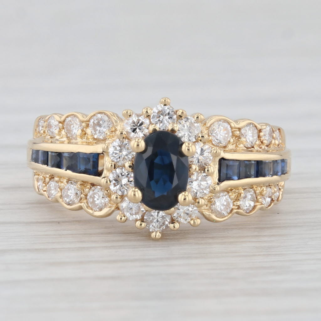 Light Gray 1.60ctw Blue Sapphire Diamond Ring 14k Yellow Gold Size 6.5 Engagement