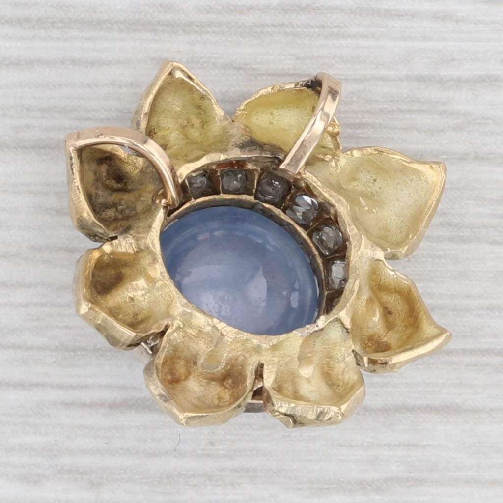 Gray Vintage 0.30ctw Diamond Star Sapphire Flower Pendant 18k Yellow Gold