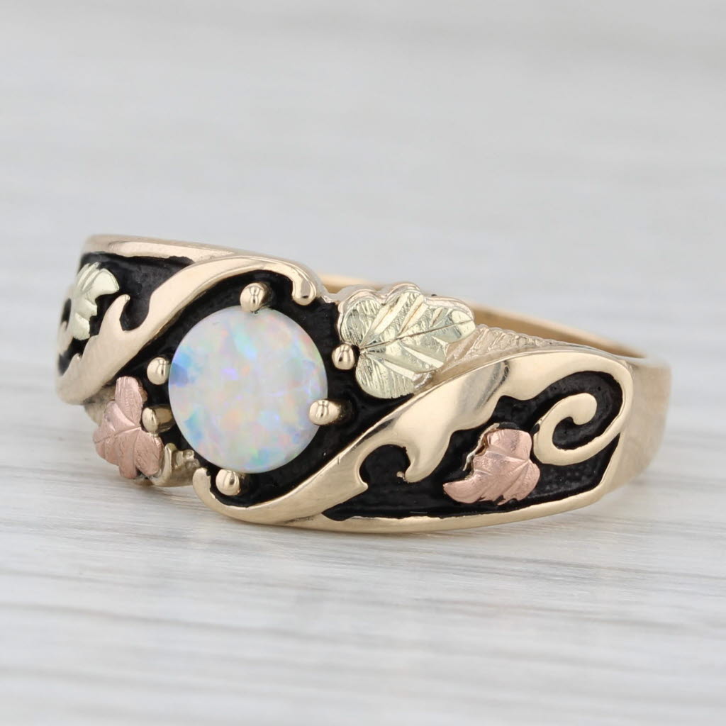 Light Gray Coleman Co Black Hills Gold Opal Leaf Ring 10k Yellow Rose Green Gold Size 9.75