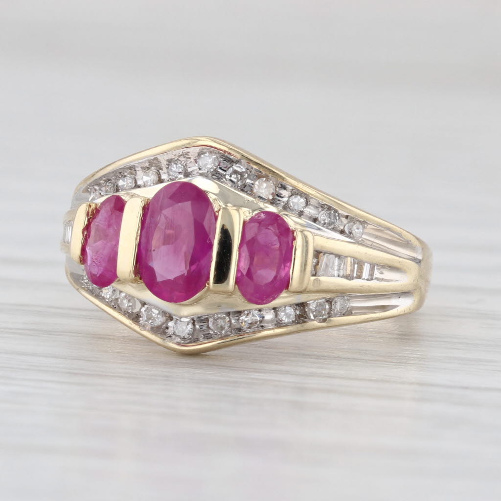 1.55ctw Ruby 3-Stone Diamond Ring 10k Yellow Gold Size 6