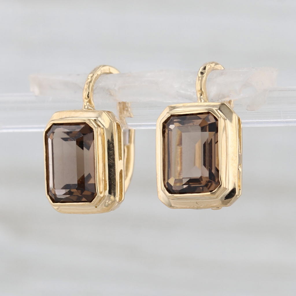 2.80ctw Smoky Quartz Drop Earrings 18k Yellow Gold Lever Backs