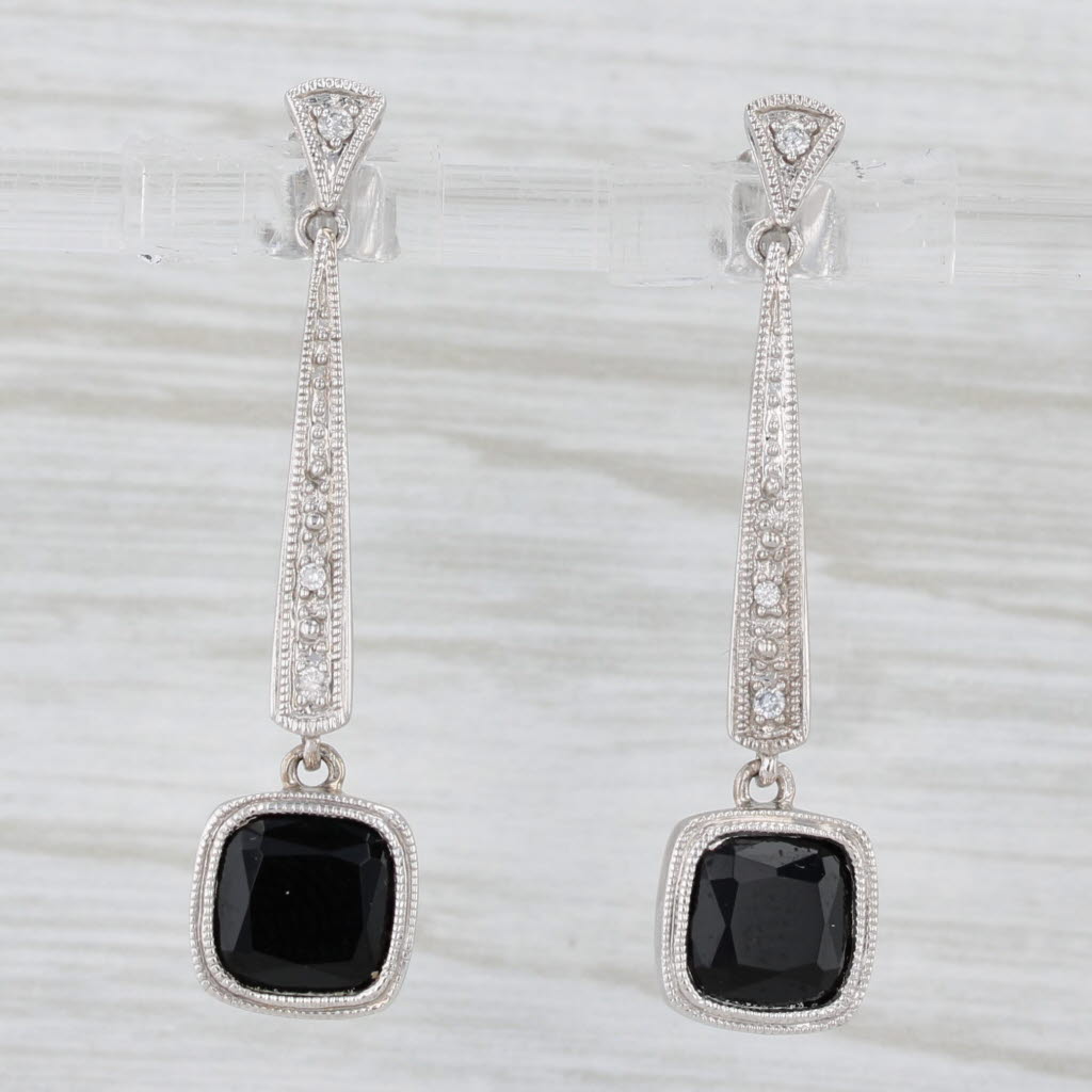 Light Gray 2.35ctw Onyx Diamond Journey Dangle Earrings 10k White Gold Drops