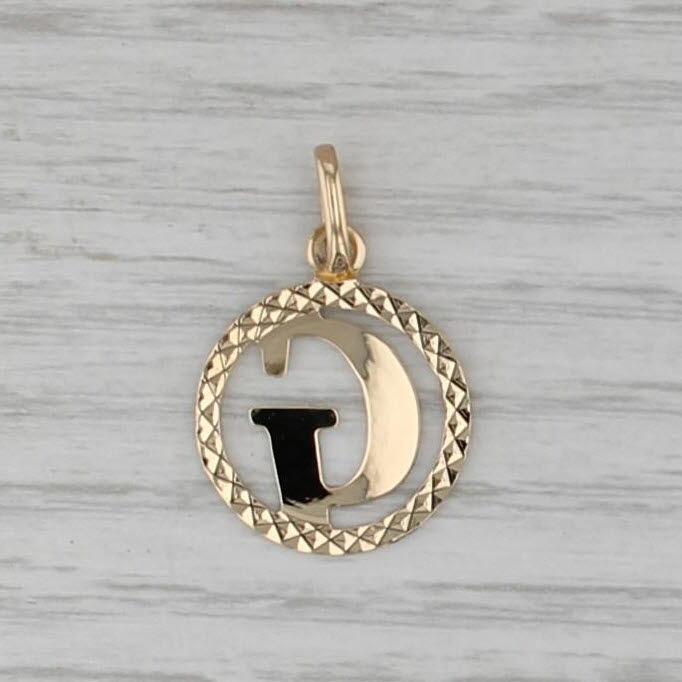 Letter Initial G Circle Pendant 18k Yellow Gold Charm
