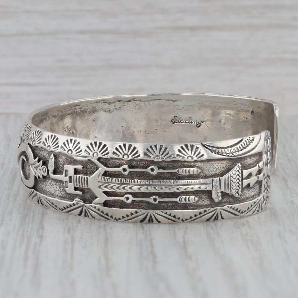 Gray Vintage Native American Cuff Bracelet Sterling Silver Tribal Designs 7"