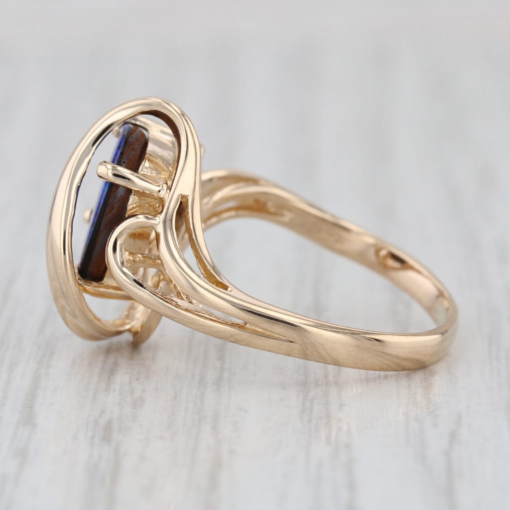 Blue Opal Triplet Diamond Bypass Ring 14k Yellow Gold Size 7.5