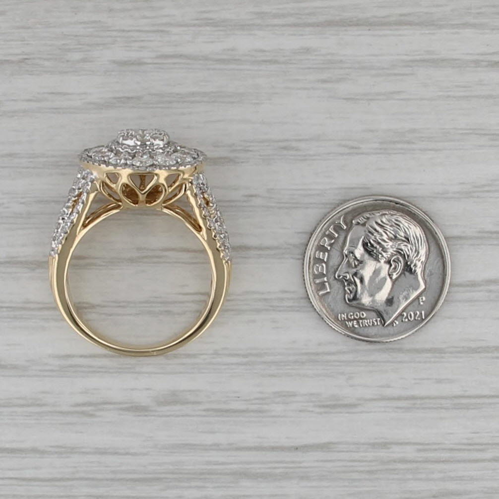 1.52ctw Diamond Cluster Halo Ring 14k Yellow White Gold Size 6.75 Cocktail