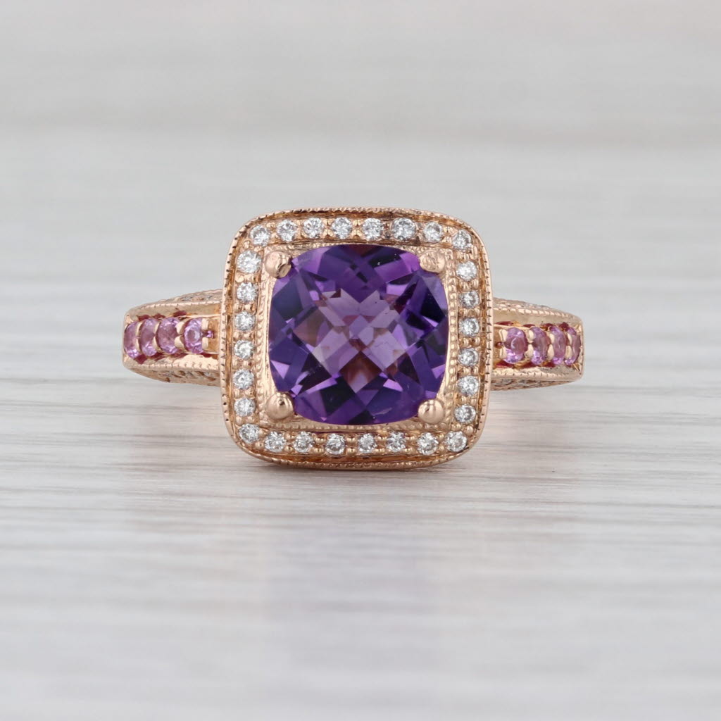 Le Vian 2.33ctw Amethyst Pink Sapphire Diamond Halo Ring 14k Rose Gold Size 6.75